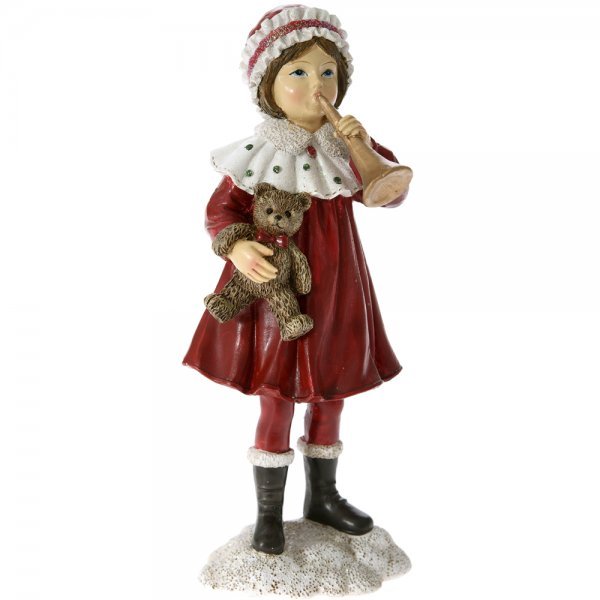 Χριστουγεννιάτικο Διακοσμητικό Κοριτσάκι Κόκκινο με Τρομπέτα (17cm)